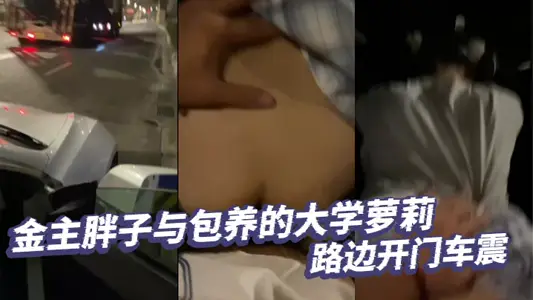 金主胖子与包养的大学萝莉路边开门车震